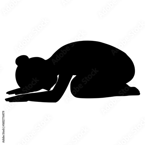 Realistic Female Child’s Pose Silhouette, Woman Balasana Black Vector, Female Yoga Resting Clipart