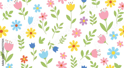 Wallpaper Mural WebAdobe illustrator artwork vector illustration. A vibrant, seamless pattern with colorful, whimsical flowers and foliage, perfect for fabric, wallpaper, and digital designs Torontodigital.ca