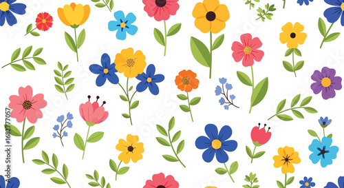 Wallpaper Mural WebAdobe illustrator artwork vector illustration. A vibrant, seamless pattern with colorful, whimsical flowers and foliage, perfect for fabric, wallpaper, and digital designs Torontodigital.ca