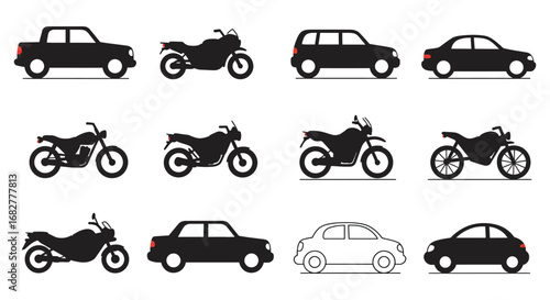 Silhouettes of various vehicles including cars and motorcycles