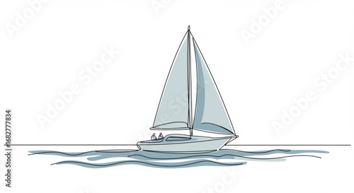 Minimalist sailboat illustration on calm water with simple lines