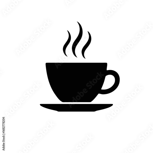 Vector art of black and white coffee cup with steam for cafe menu