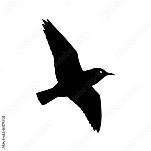 Vector art of a bird soars gracefully through the sky, its wings spread wide in