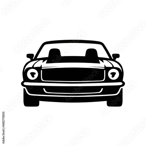 Vector art of front view of a classic muscle car, a symbol of power and speed