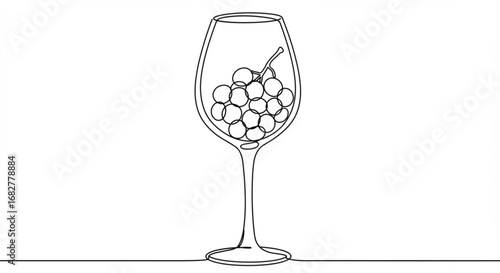Wine glass with grapes outline