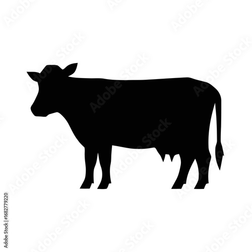 Vector art of silhouette of a cow, a domestic animal raised for milk and meat production in agriculture