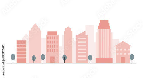 City skyline with buildings and trees in a minimalist style