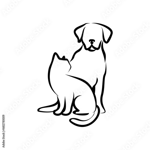 Harmonious Companions A Serene Illustration of a Dog and Cat in Peaceful Togetherness