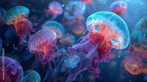 Glowing Jellyfish Underwater Scene Ocean Life Aquatic Beauty