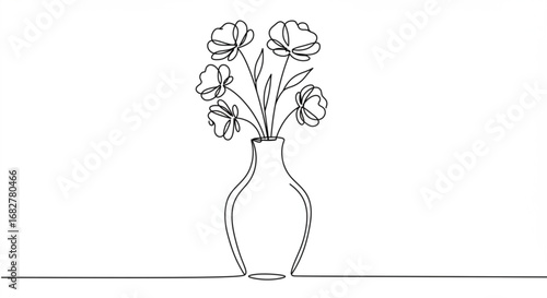 Minimalist vase with flowers line drawing