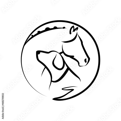 Pet Care Logo Featuring a Horse and Dog in a Circle