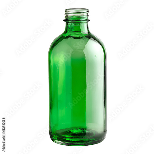 Green glass bottle displayed on white background still life photography minimalistic composition