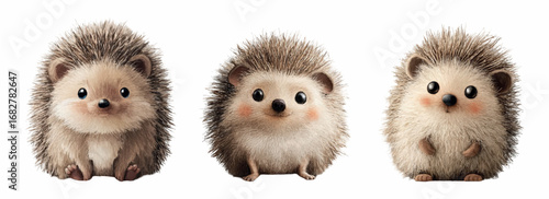 Vector set of cute baby hedgehogs watercolor. Forest baby characters watercolor. Cute forest animals. Children's characters of forest animals. Vector illustration.