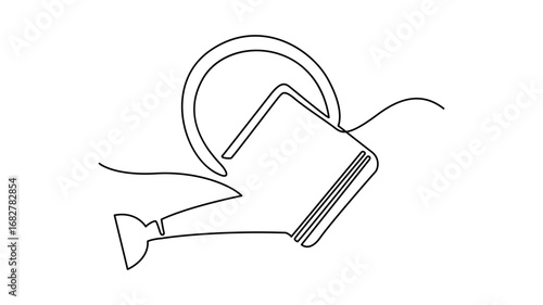 Continuous line drawing of a watering can pouring water