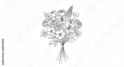 Handdrawn bouquet of roses and flowers