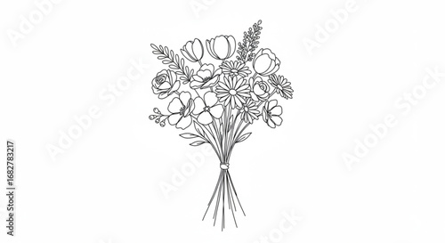 Elegant bouquet of flowers sketch