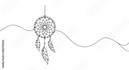 Dreamcatcher with feathers line art illustration
