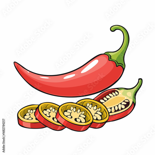 shili pepper isolated white background pepper cut into pieces clipping path,vector illustration