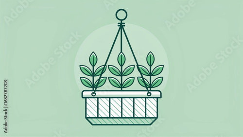 Hanging Planter with Green Seedlings vector illustration