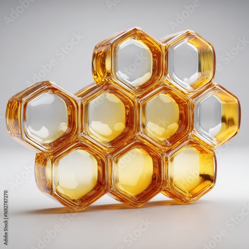 Honeycomb, amber & clear, 3D render