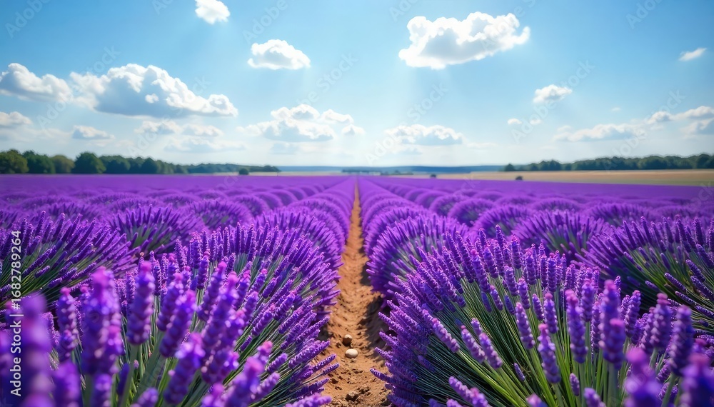 Fototapeta premium Vibrant Purple Lavender Field Swaying Gently Under a Bright Summer Sky Stunning Natural Landscape Photography