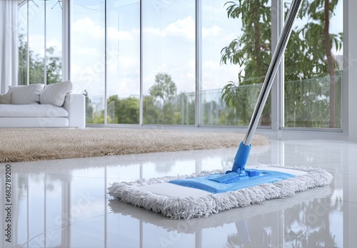 Modern home cleaning, mop on polished floor