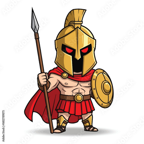 Brave cartoon knight mascot in full metal armor holding a sword and shield. Medieval warrior vector illustration