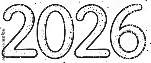 Minimal line art of 2026 text with textured dotted effect, simple new year outline sketch design
