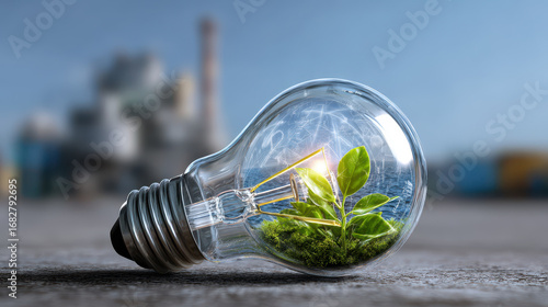 Wallpaper Mural Smart eco factory utilizes sensor technology to promote sustainability and innovation, showcasing light bulb with greenery inside Torontodigital.ca