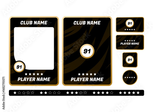 collection template set of sports or game trading card with front and back, player stats, ratings, profile picture, banner and star tier icon