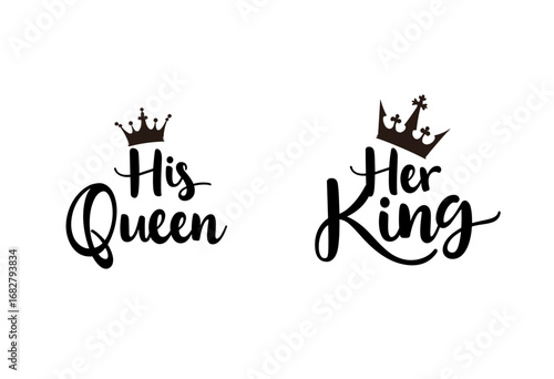 Typography art featuring "His Queen" and "Her King" paired prints  