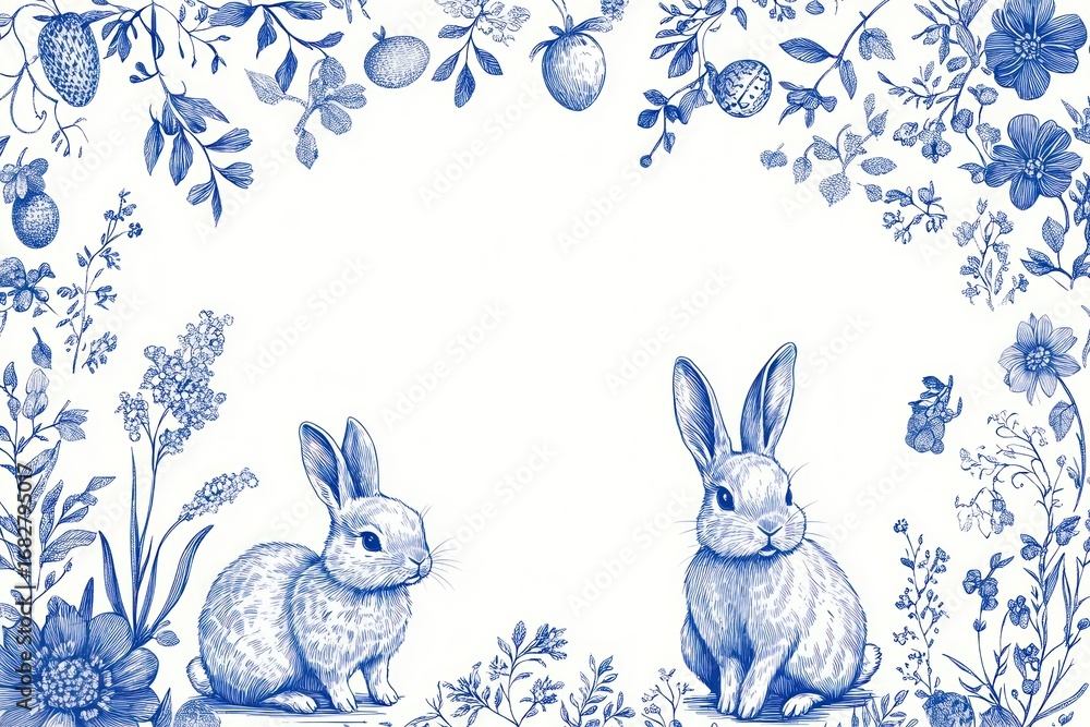 Obraz premium Easter bunny pattern botanical rabbits floral.