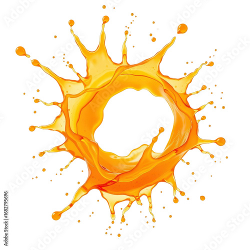 Dynamic orange liquid splash circular shape on white background  