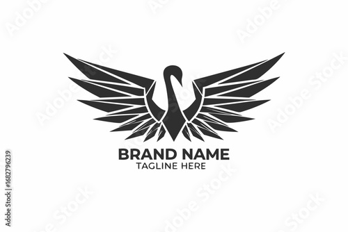 Modern Minimalist Swan with Abstract Wings on White Background for Logo