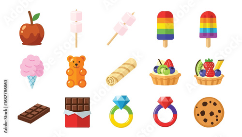 Sweet Dreams Collection: A vibrant collection of delectable sweets, candies, and treats. Explore a colorful world of irresistible sugary temptations, perfect for design projects.