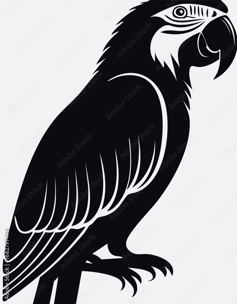 Obraz premium Parrot Bird Vector Logo in Black and White, Minimalist and Simple Design, Ideal for Wildlife Branding, Nature Illustration, and Unique Animal Identity 