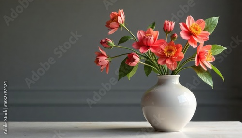 Wallpaper Mural Vibrant Blooming Flowers in Elegant Ceramic Vase Minimalist Home Decor for Spring, Summer, and All Year Round Torontodigital.ca
