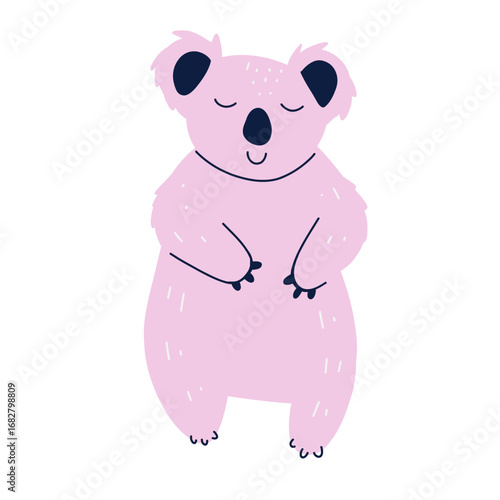Cute cartoon pink koala bear, modern flat vector illustration for kids design, trendy animal character clipart for nursery, posters, stickers.