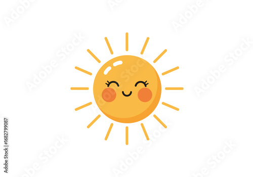 Joyful cartoon sun radiates warmth and happiness on a bright, sunny day