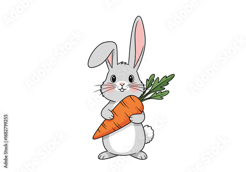Adorable cartoon rabbit clutches a fresh carrot, radiating playful charm and wholesome appeal.