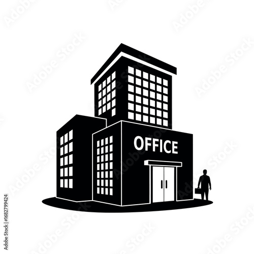 Vector illustration of office building with a man entering