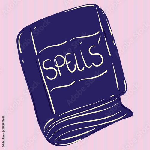 Clipart hand drawn witch book spell for Halloween decoration,  cute hand drawn design for print, coloring, wallpaper.
