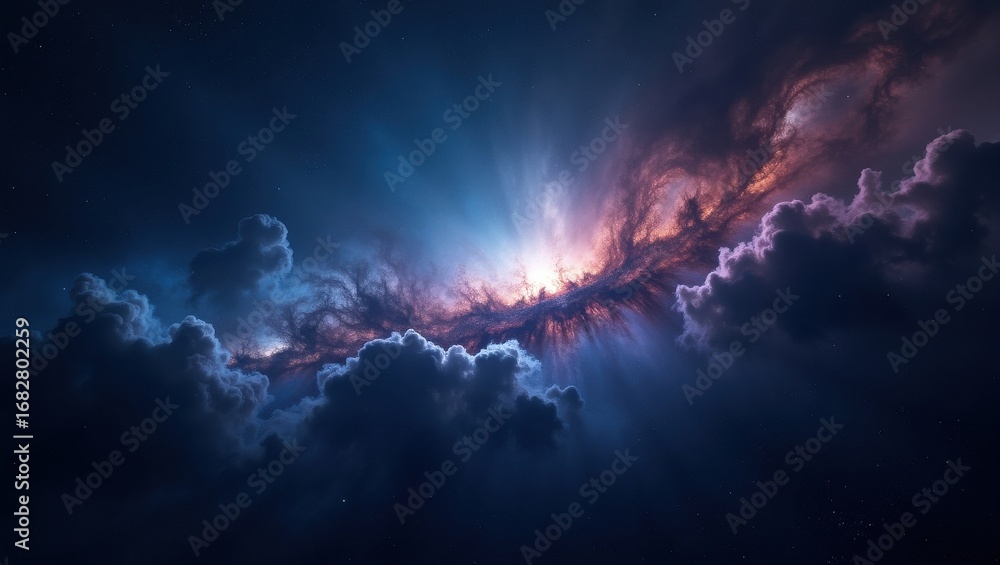 Fototapeta premium Dramatic celestial clouds illuminated by cosmic light