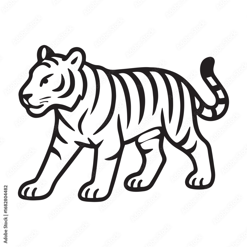 Obraz premium Bold black and white illustration of a walking tiger.