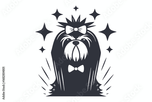 Shih Tzu Dog Breed Outline with Bow, Minimalist Design on White Background