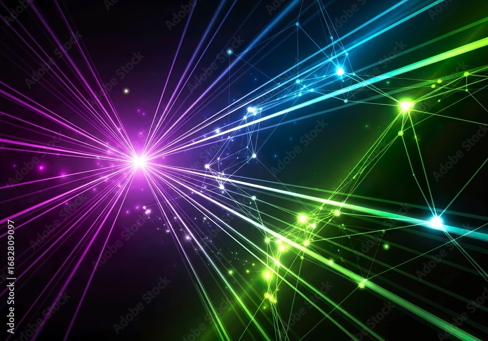 Naklejka premium Burst of Neon Light Rays and Network Connections