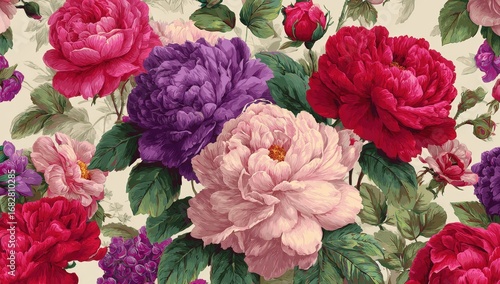 Floral pattern with roses and peonies