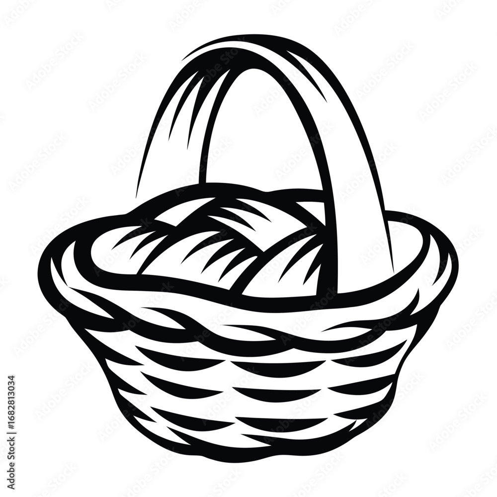 Fototapeta premium Wicker Basket with Handle Isolated on White Background