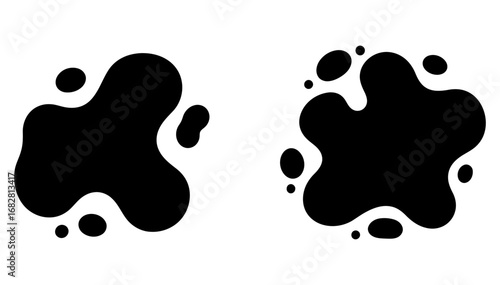 Abstract black liquid blob shapes and inkblot splatters isolated on white, modern vector graphic design
