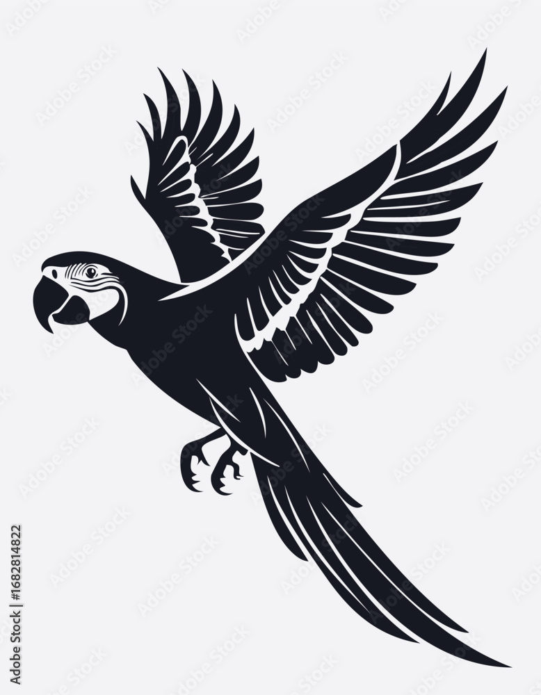 Obraz premium Macaw Bird Vector Logo in Black and White, Minimalist and Simple Design Perfect for Wildlife Branding and Nature Illustration 